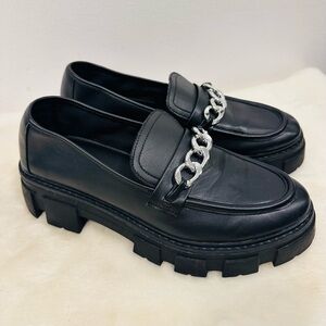 Y2K 90s throwback Black Chain-Trim Platform slip on minimalist Normcore Loafers